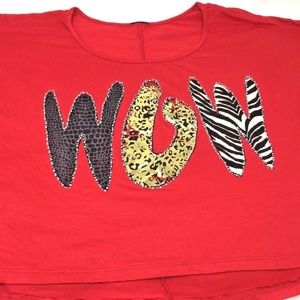 Red - WOW BLING ANIMAL PRINT Crop T-Shirt